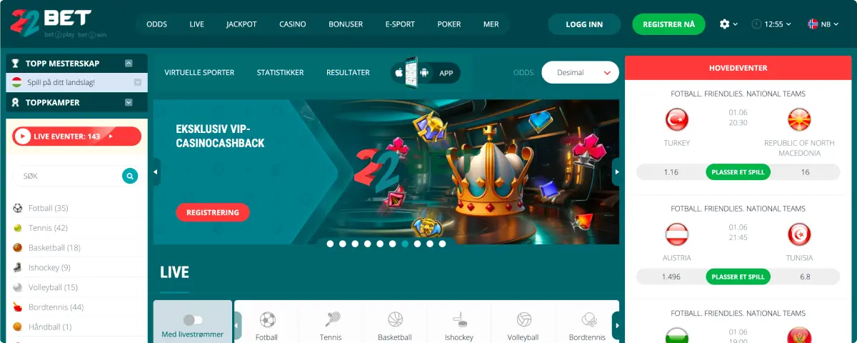 22Bet Offisiell Plattform For Spill